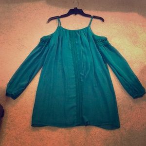 Teal, Long Sleeve, Off the Shoulder Dress